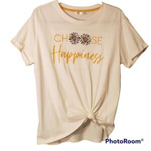 Choose Happiness Embroidered Cotton T-Shirt Canary Yellow | Size L